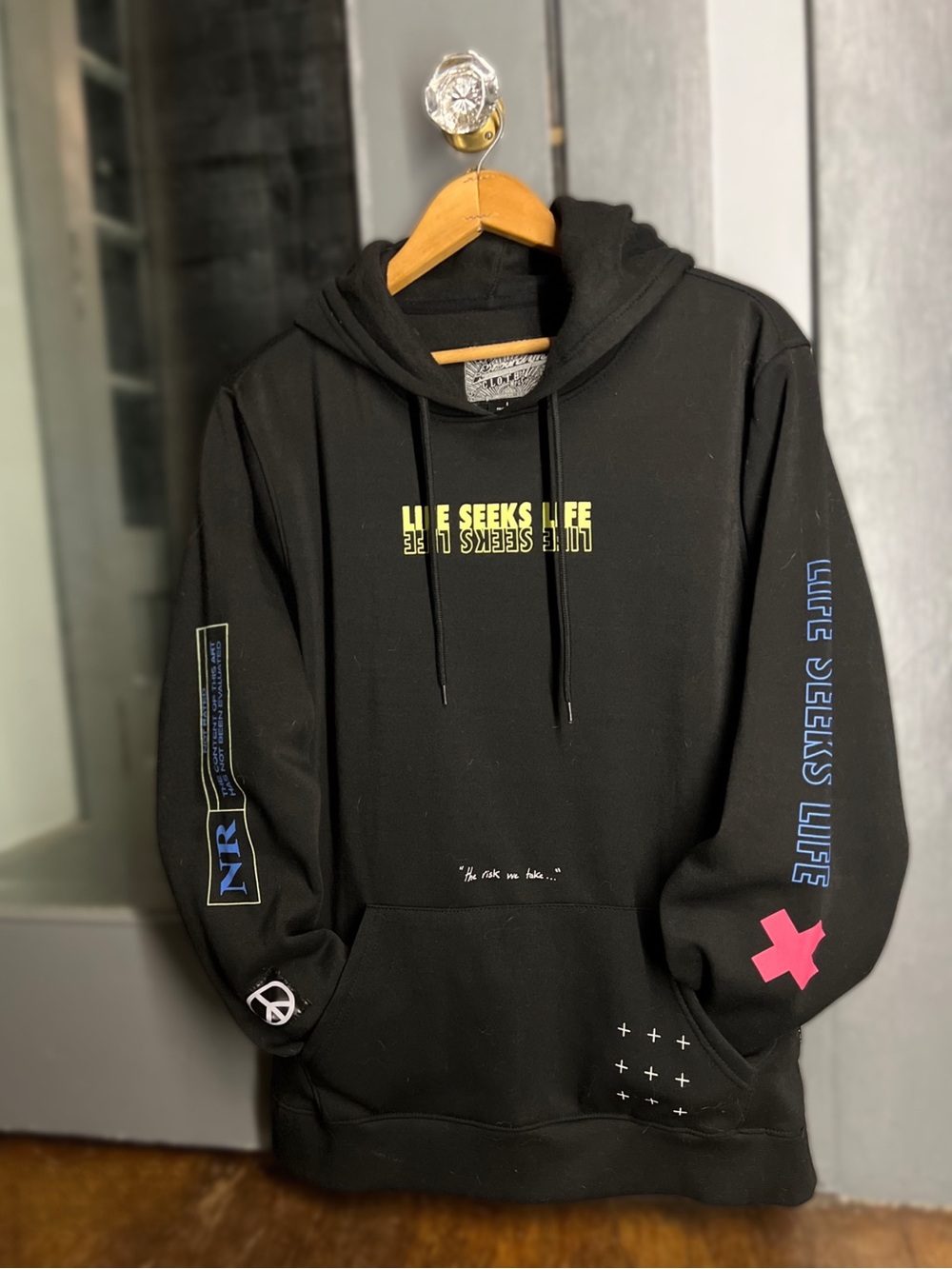 Brooklyn Cloth Black Hoodie with Neon Yellow & Blue Graphics